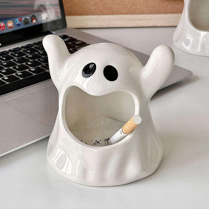 Advanced Sense Niche Customizable Ceramic Ashtray Porcelain Ghost Design Dormitory Living Room Personalized Gift Ornament Box