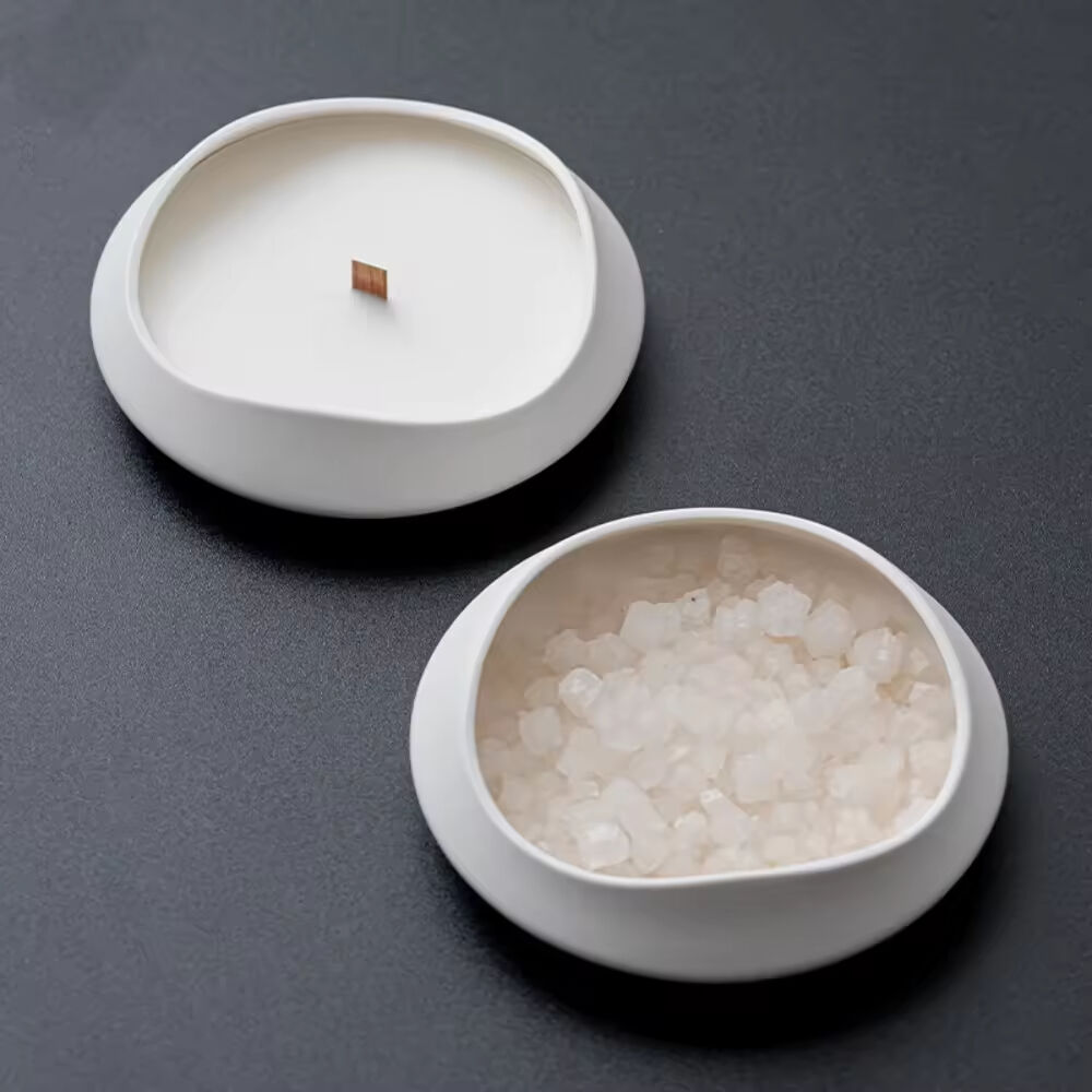 Custom na Logo na Puting Malaking Ceramic na Walang Laman na Lalagyan para sa Pag-gawa ng Kandila na Vessels na Mga Bote