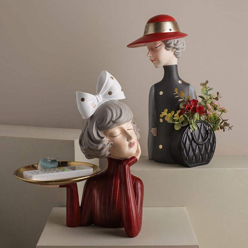 Creative Ornaments Resin Crafts Girl Animal Figures Decor Porcelain Figurines Home Decor New Design
