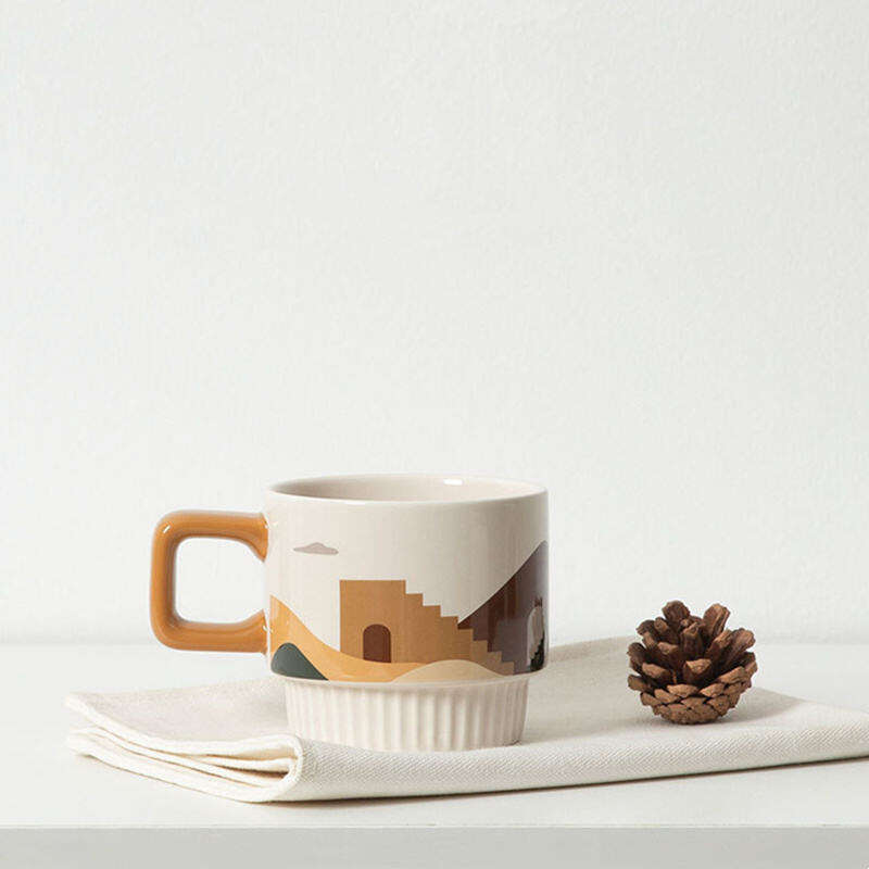 Tazza moderna da 11oz per tè o acqua, design nordico, ceramica decorativa con cucchiaio incluso
