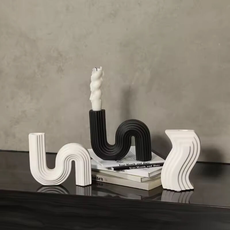 Modernong Malikhaing Itim at Puting Holder ng Kandila sa Seramika na Pabilihan para sa Palamuti sa Bahay para sa Mga Parol at Mga Beterano ng Kandila