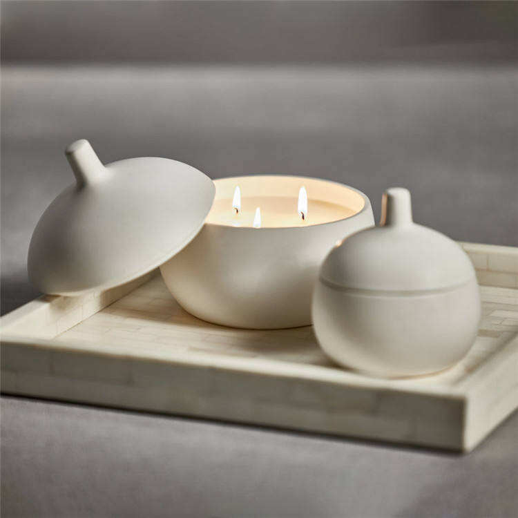 Minimalism Nordic Luxury Home Decor Unique Pumpkin Shaped Empty Candle Vessels Bowl Ceramic Matte White Candle Jars with Lids
