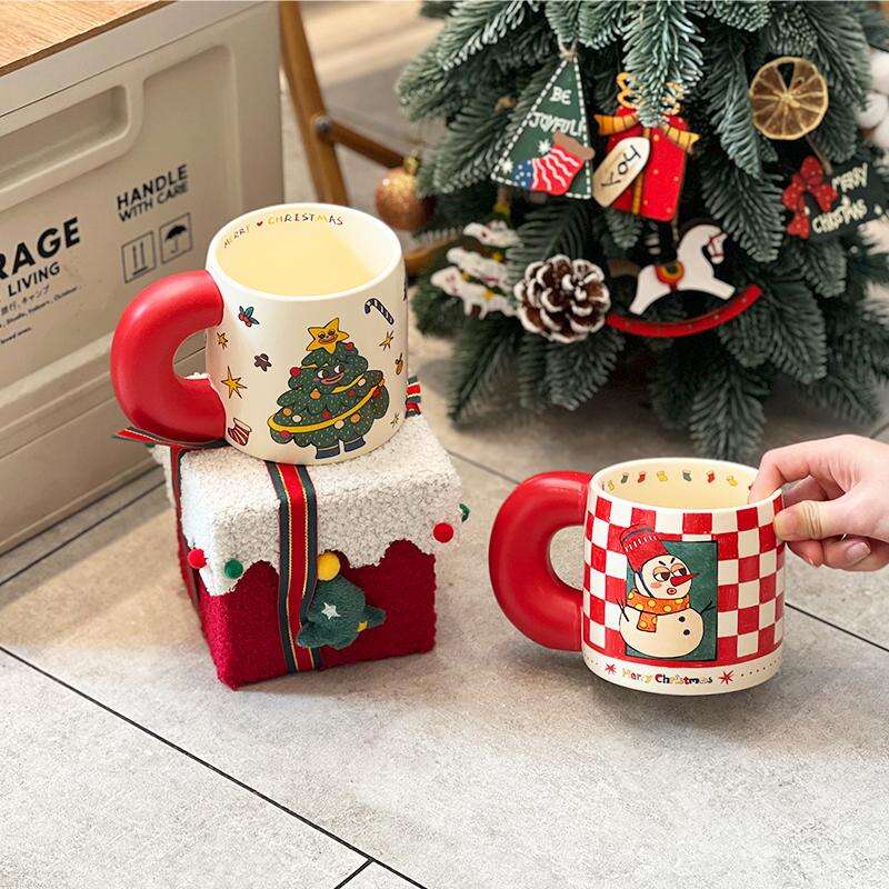 Christmas Ambience Gift Fat Handle Ceramic Mug Mug Retro Style Gift Box Large Capacity Water Mug Couple Coffee Mugs
