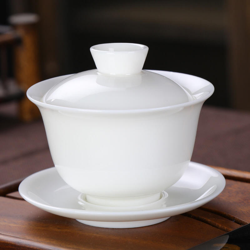 Porcellana Bianca Dehua Sancai Coperta Ciotola Tazza da Tè Set di Tè Kung Fu Grande in Ceramica Bianca di Alta Qualità