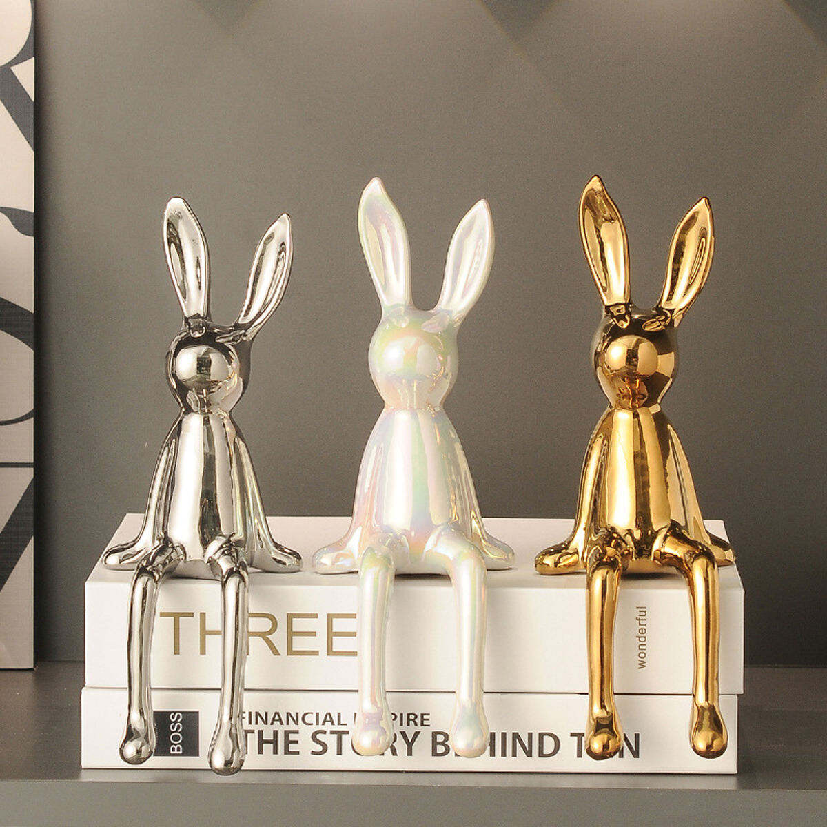 Home Decor Ceramic Crafts European Electroplated Rabbit Decoration Living Room Hotel Decoration Light Luxury Art Crafts Gift