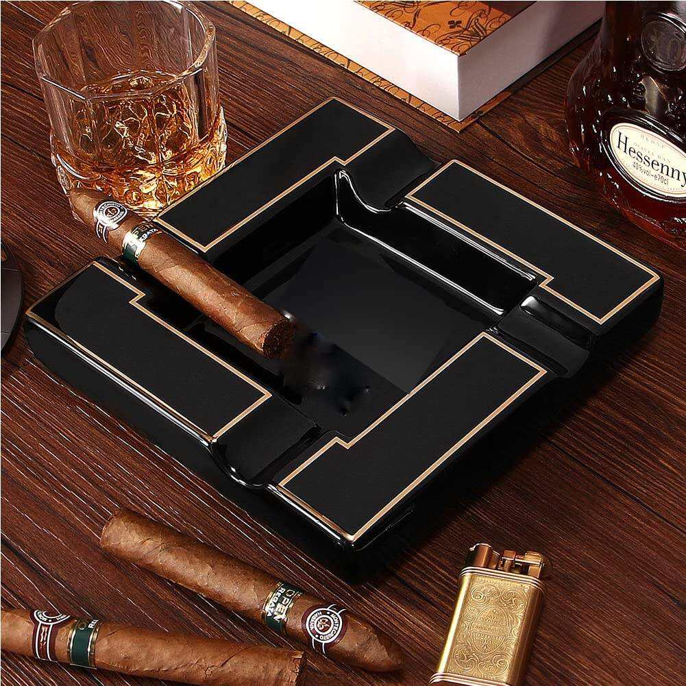 Customized Luxury Ceramic Ashtrays Personalized Black Ceramic Cigar Ashtray with Custom logo Best Cigar Ashtray