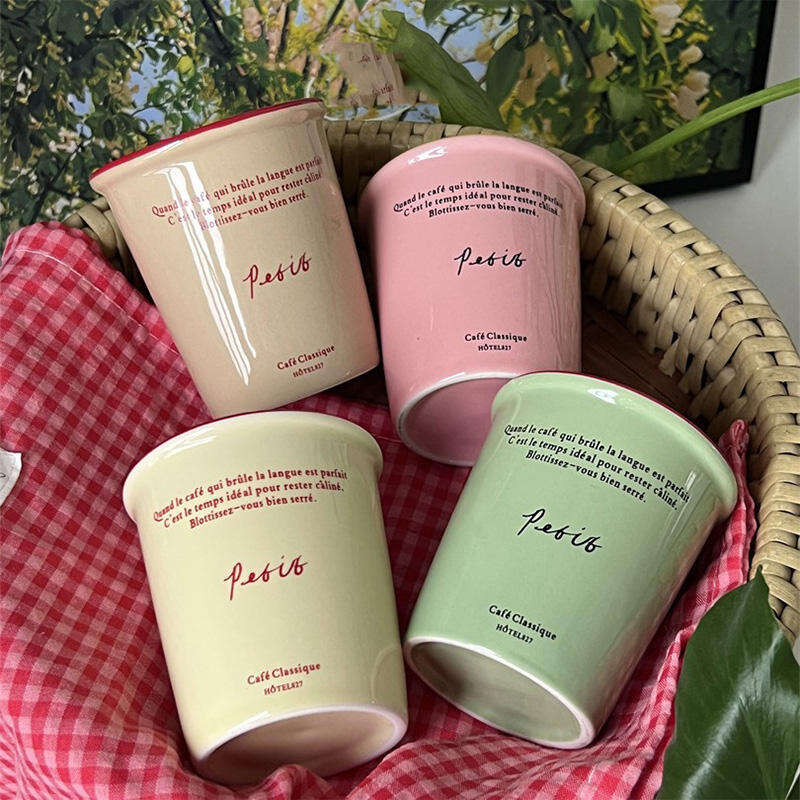 Custom Logo Korean Cream Color Paper Cup Style Vintage Mug Ceramic Coffee Cup Milk Cup