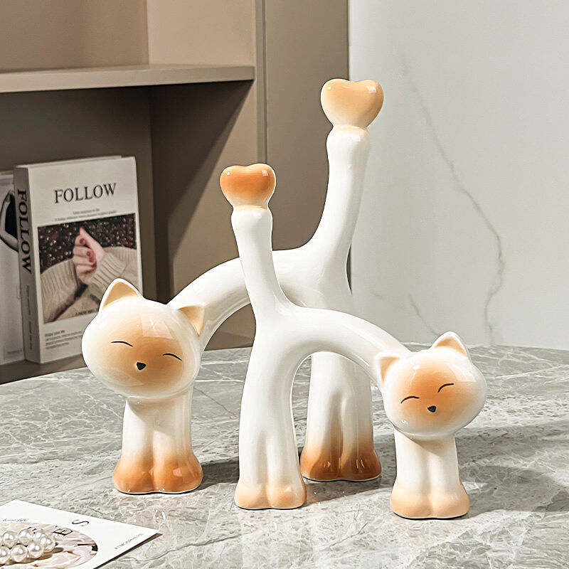 Ceramică Modernă în Formă de Pisică Cartonată Decorativă pentru Casa Meșteșuguri din Ceramica Cadou Ornaments din Ceramica