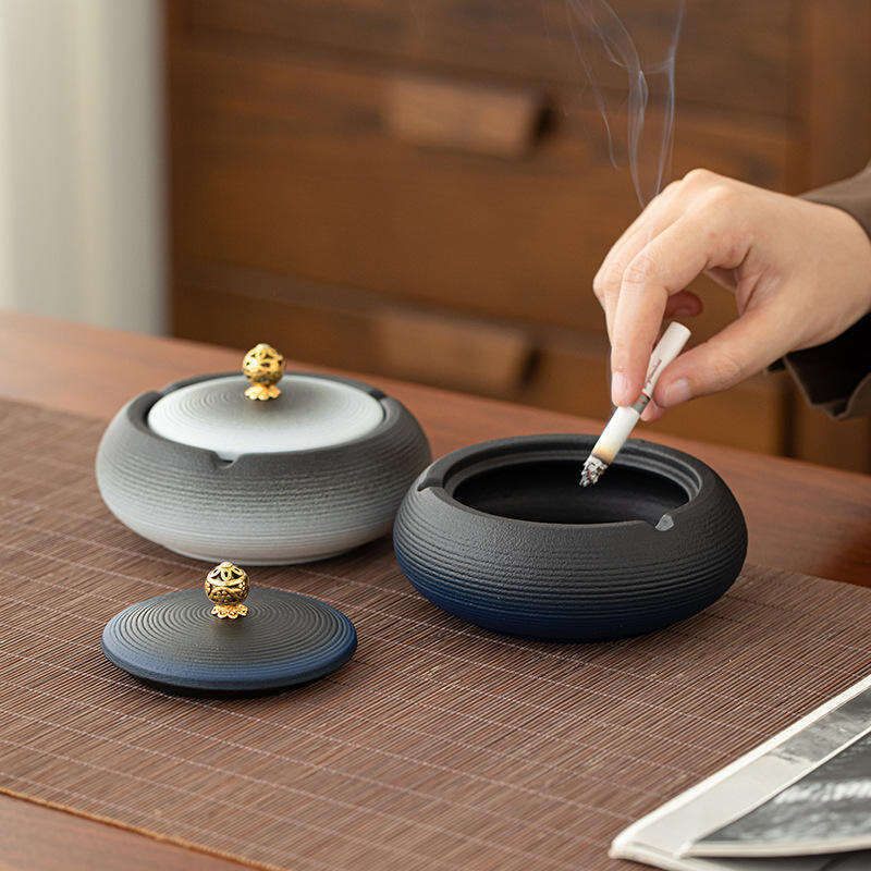 Creative Home Office Ceramic Ashtray with Anti-Fly Ash Feature Ceramic Ashtray