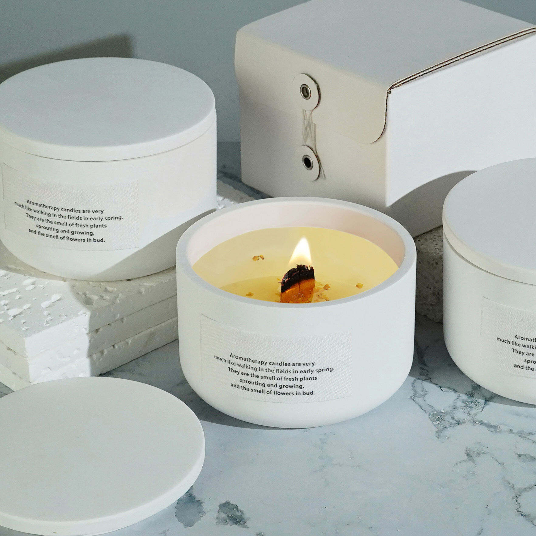 DIY Keramische Potkaarsen Private Label Soja-was met Houten Pitte en Cadeaubox Porseleinen Kaarsen Geurig