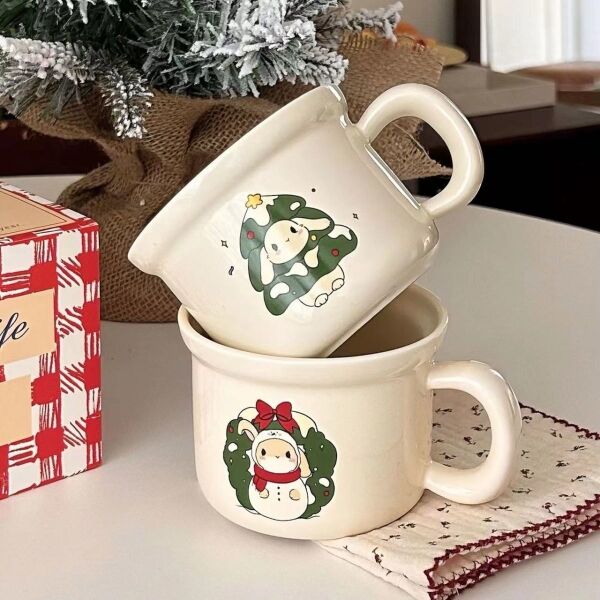Christmas Ceramics Ins Style Bunny Christmas Tree Ceramic Mug Rice Bowl