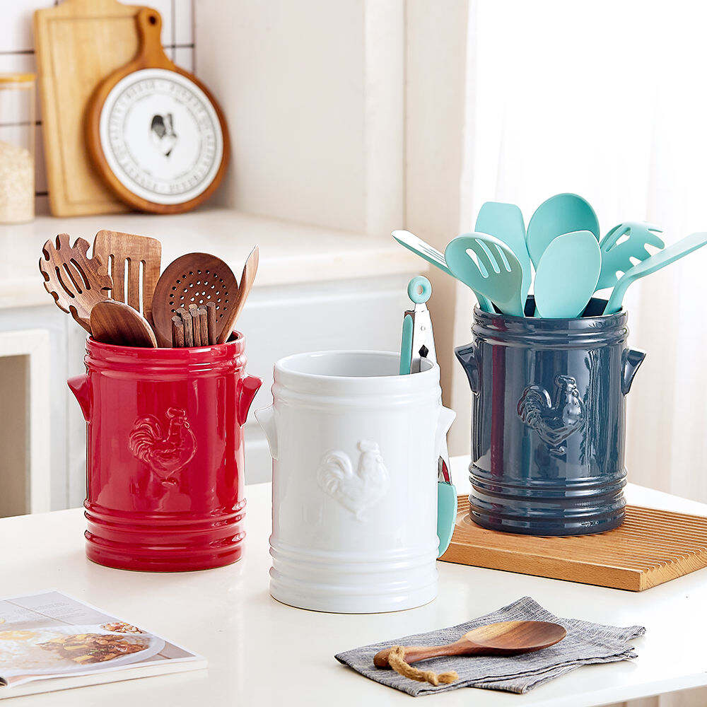 Cylinder Restaurant Home Cooking Tool Organizer Crock Spoon Holder Ceramic Kitchen Utensil Holder