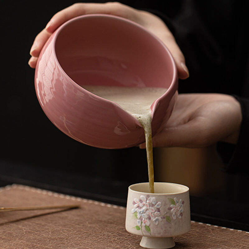 Peach Powder Matcha Bowl Set Tea Brush Stand Foam Stirring Spot Tea Ceremony Tea Accessories Tea Brush Placer Ceramic