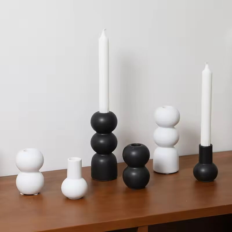 Vintage Furniture Home Tabletop Candle Holder Base Centerpiece Black and White Ceramic Candle Holder
