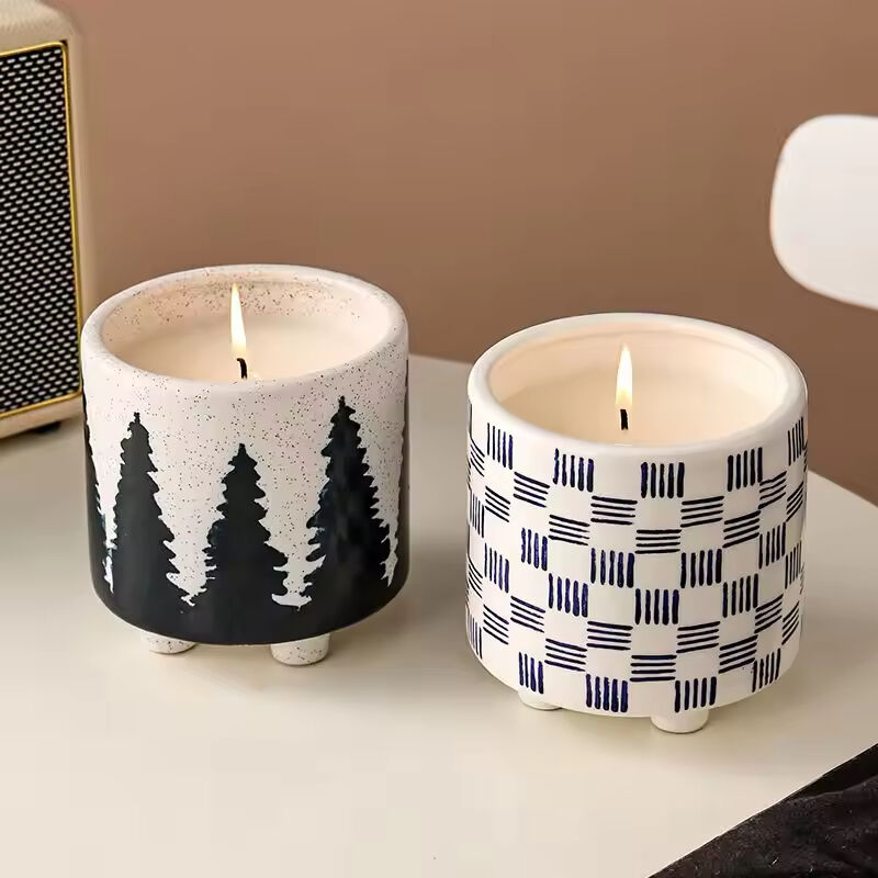 High Quality Customized Christmas Decorative Unique Ceramic Candles Jar Wholesale Luxury Empty Candle Jars for Candle Making