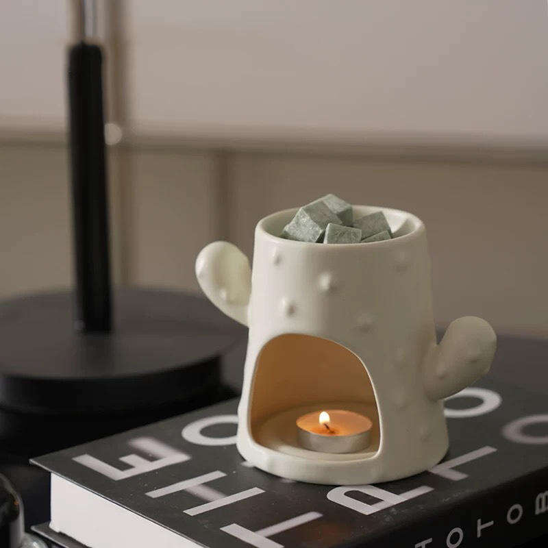 Horno de Cerámica Avanzado para Aceites Esenciales con Diseño Creativo de Cactus, Estufa para Incienso y Cera Aromática para el Hogar