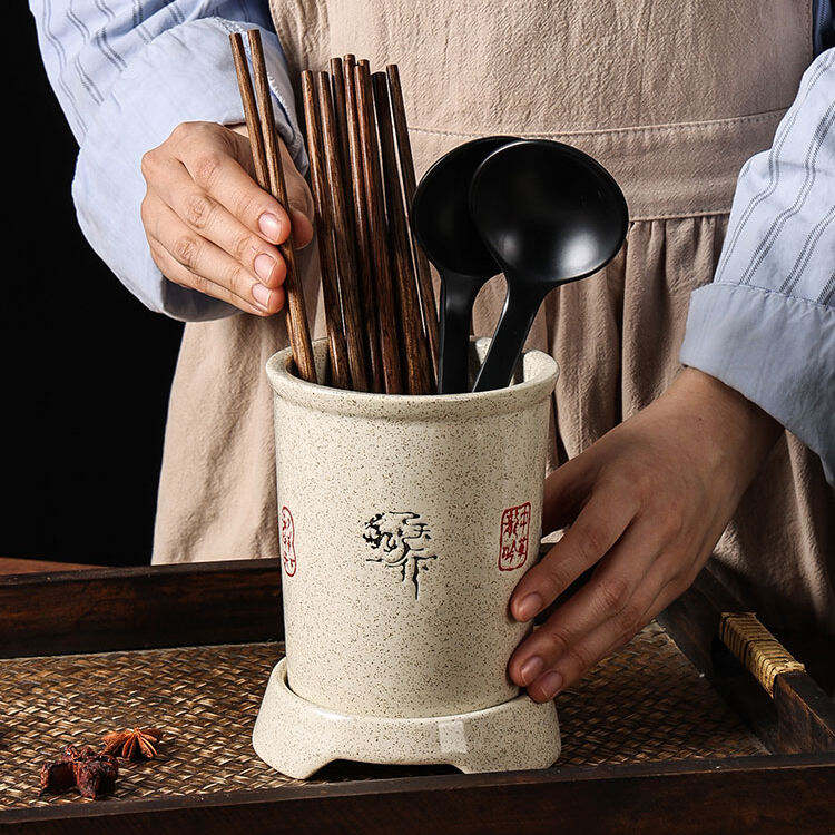Japanese Style Retro Kitchen Ceramic Knife Cutlery Utensils Holder Ceramic Chopstick Holder