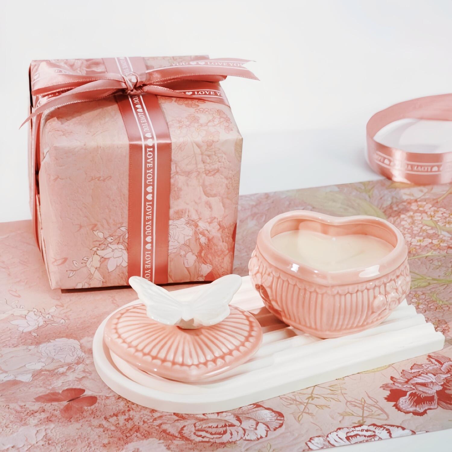 Hot Sale na Rosas na Ceramic na Bote ng Kandila para sa Romantikong Aromatherapy na Regalo sa Kaarawan sa Kahon para sa mga Babae para sa Dekorasyon ng Bahay
