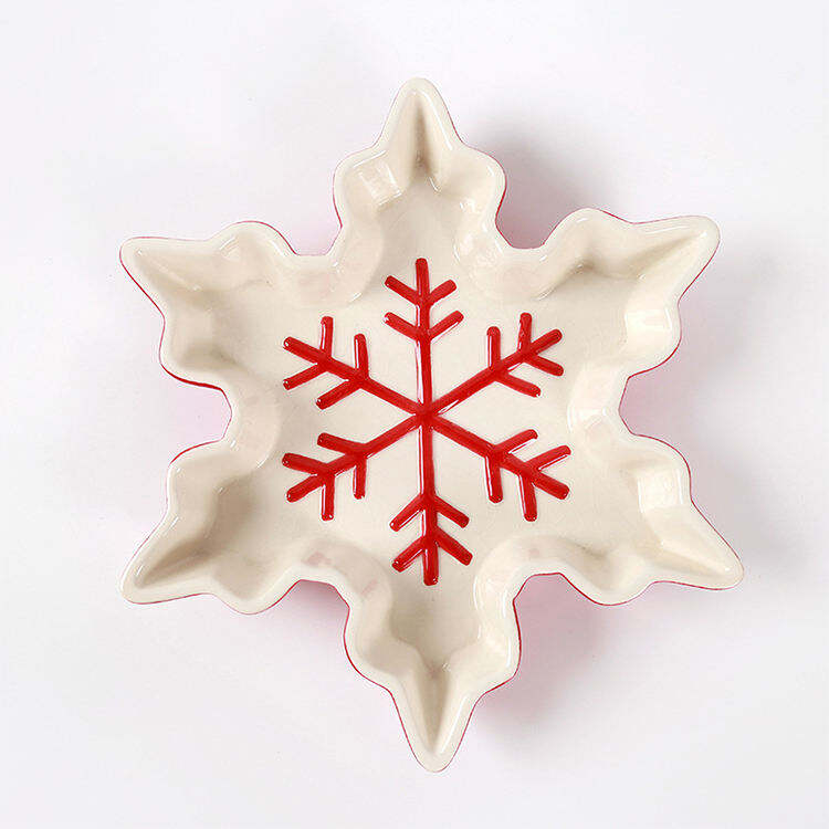 Neues Design Weihnachtsdekoration Weihnachtsschneeflocke Keramikteller Müslischale für die Weihnachtsdeko zu Hause