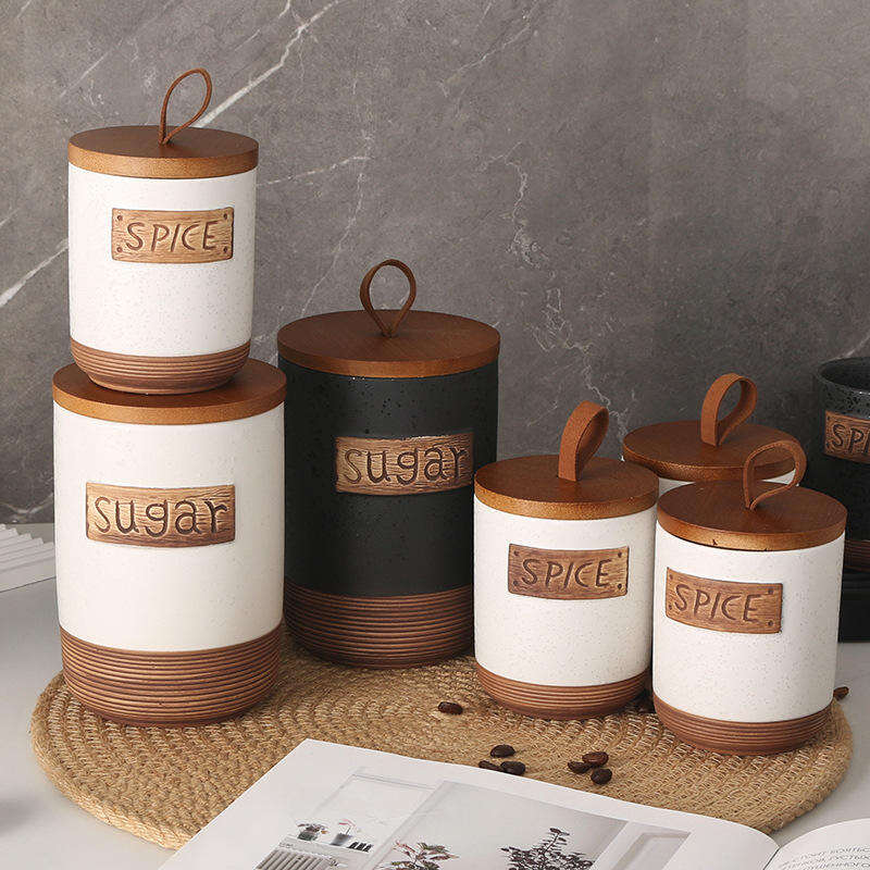 Large Storage Containers with Lids, Ceramic Coffee Container Kitchen Food Storage Jars for Spice Sugar Tea Bag