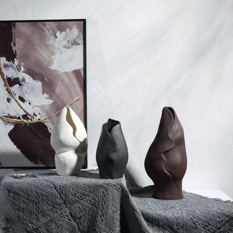 Creative Wabi-Sabi Handmade Brushed Retro Decorative Vases Simple Tabletop Vases Ceramic Vases