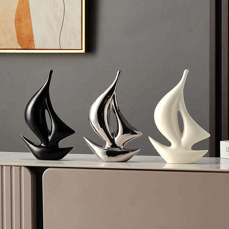 Statuie din Ceramica Moderna în Formă de Vas cu Pânze Creativă Suport TV pentru Sufragerie Meșteșuguri Decorative pentru Casă