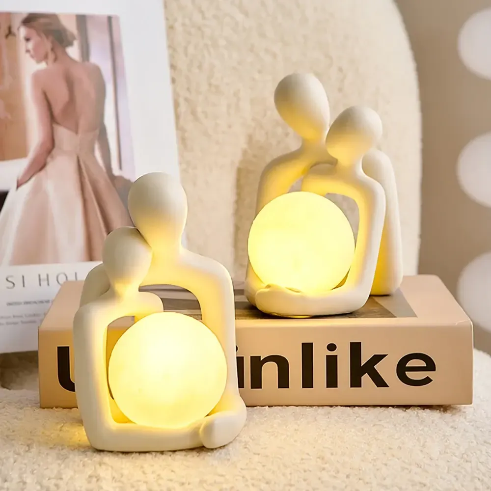 Aesthetic Home Decor Nordic Couple Statue Table Lamp Bedroom Decoration Ceramic Ornaments Office Desktop Ornaments