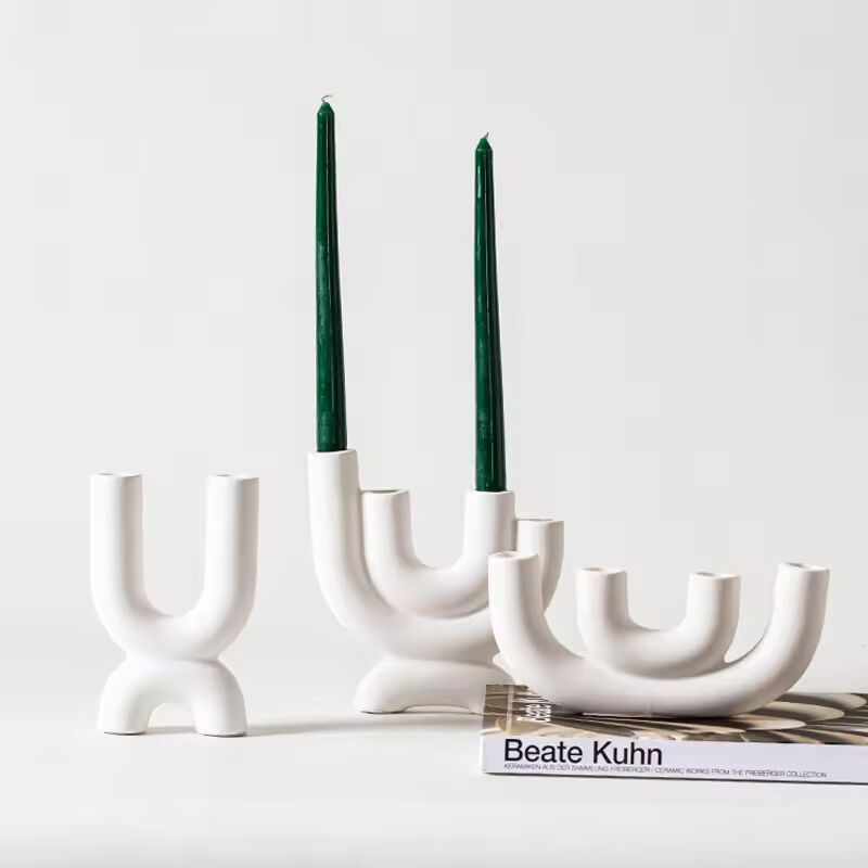 Nordic White Ceramic na Kandelero para sa Romantikong Dekorasyon ng Mesa sa Tanghalian, Lantern sa Bahay at Holder ng Bote
