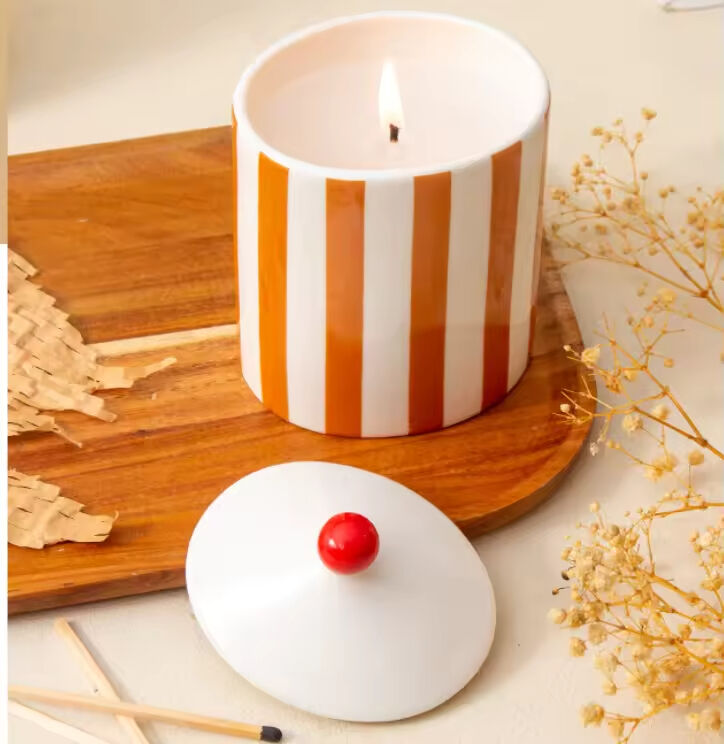 New Design Luxury European Ceramic Candle Jar Empty Wave Design With Lid for Candle Making