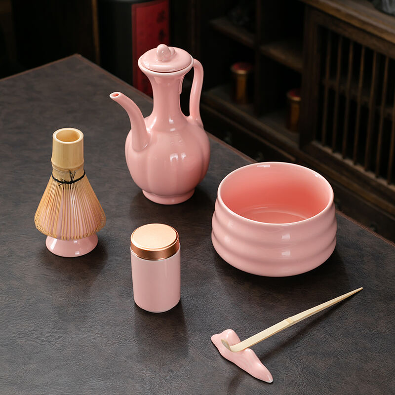 Pink Matcha Tools Set Ceramic Docha Matcha Bowl