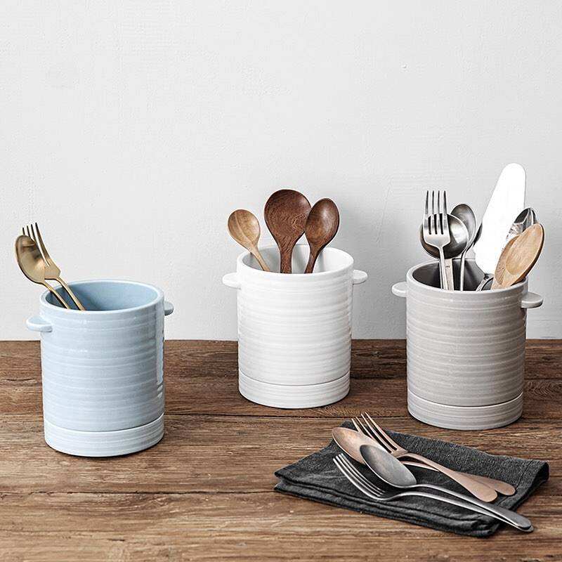 Custom Texture Design Chopstick Spoon Knife Fork Storage Rack Ceramic Cutlery Utensil Holder for Kitchen