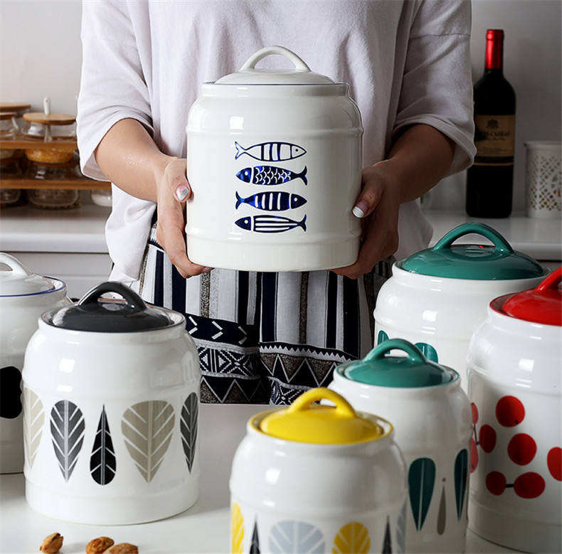 Drop Shipping Kitchen Ceramic Airtight Cans, Tea Lard Cans, Cat and Dog Food Buckets Vegetable Storage Jars