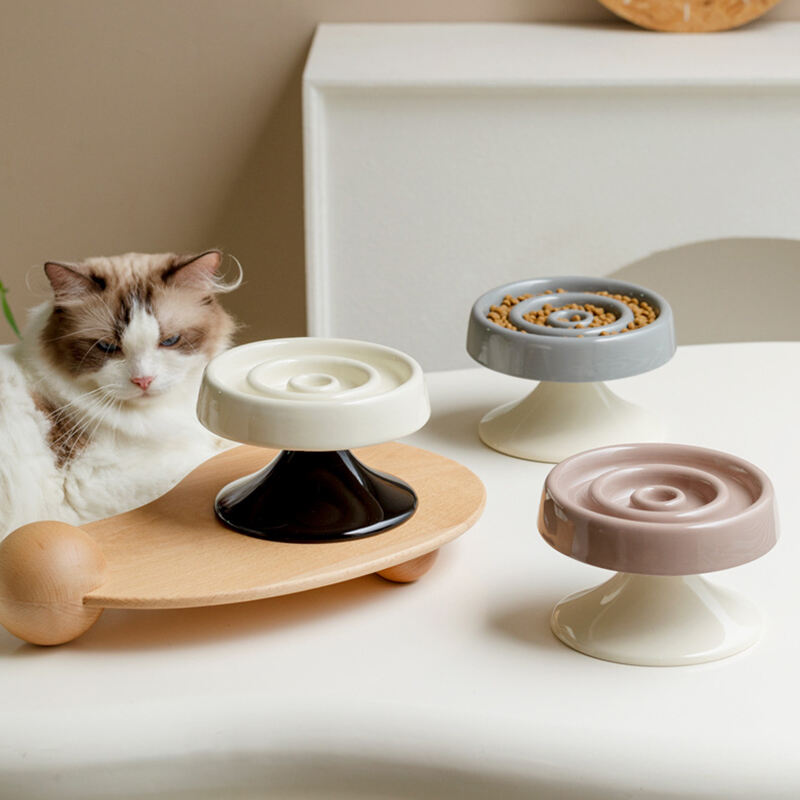 Stylish Custom Logo Cat Ceramic Slow Feeding Food Bowl Ceramic Dog Bowl Elevated Raised Pet Cat Ceramic Bowl
