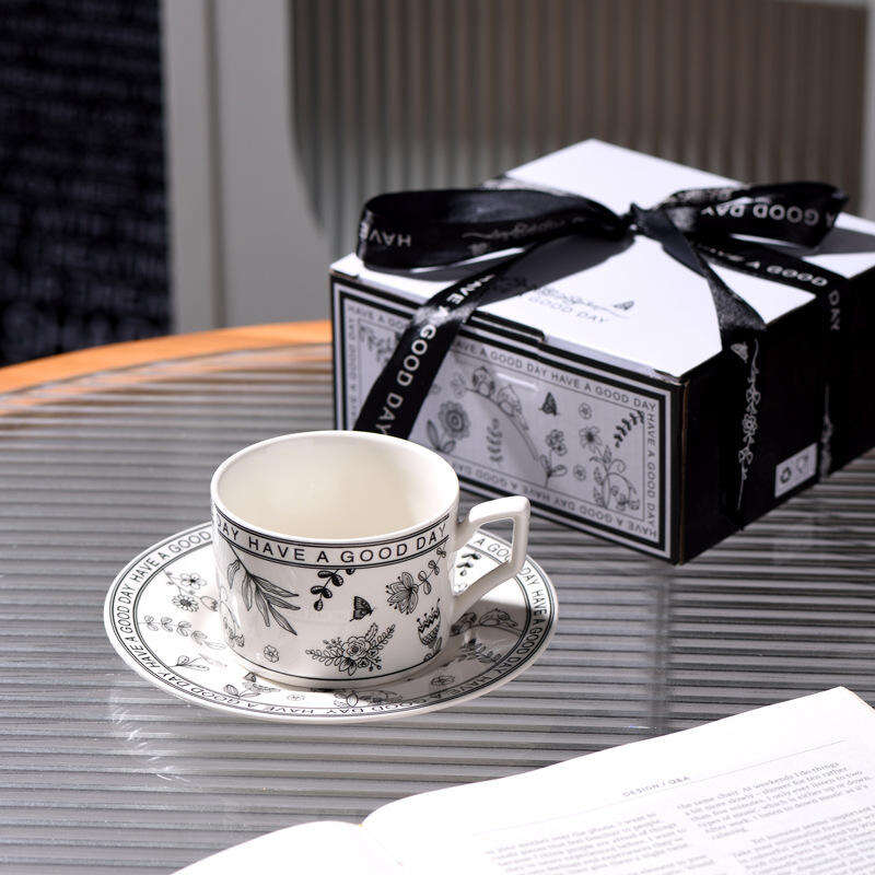 Classic Ceramic Pinellia Flower Ins Mug Minimalist Coffee Cup Saucer Set for Business Gifts Custom Carton Box Mugs Cute Ceramic