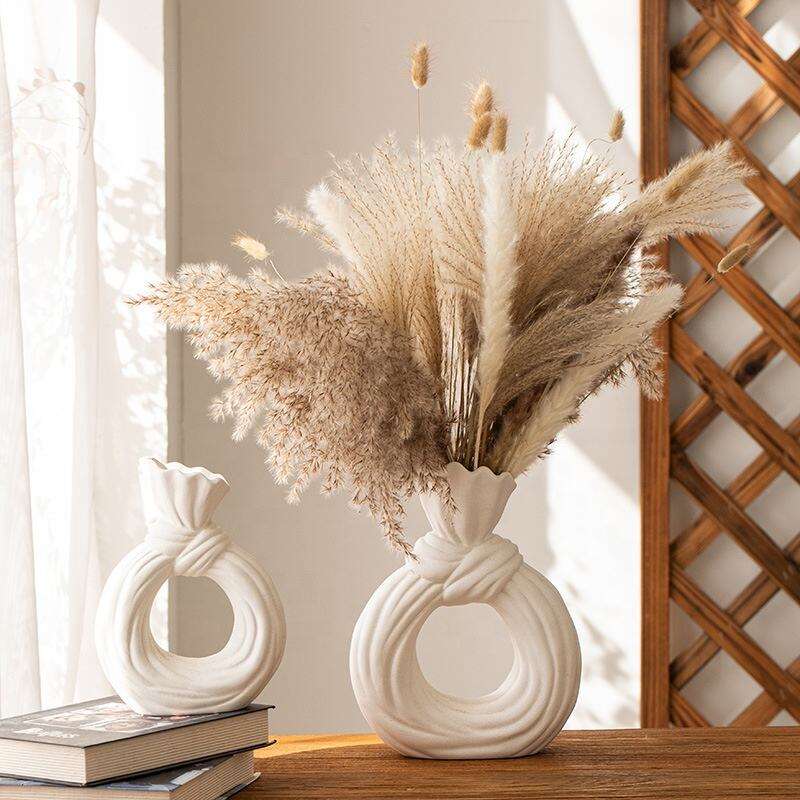 Neu Ins Pampas Vase Kreativer Knoten Donut Weißer Keramikvase für zu Hause, Tischplatten, Hotels, Hochzeit