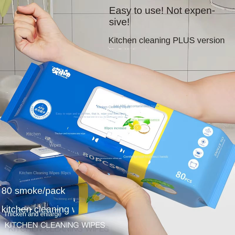 Factory Custom Extra Large 80 Count Disposable Kitchen Cleansing Wipes Eco-Friendly for Oil Stains RemovalMOQ10000packs