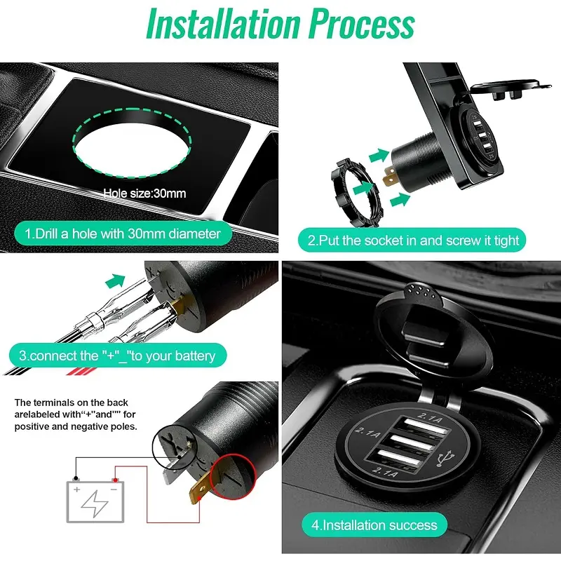 Waterproof Aluminum 3-Port Fast Charger: 12/24V Car & Boat USB Socket.