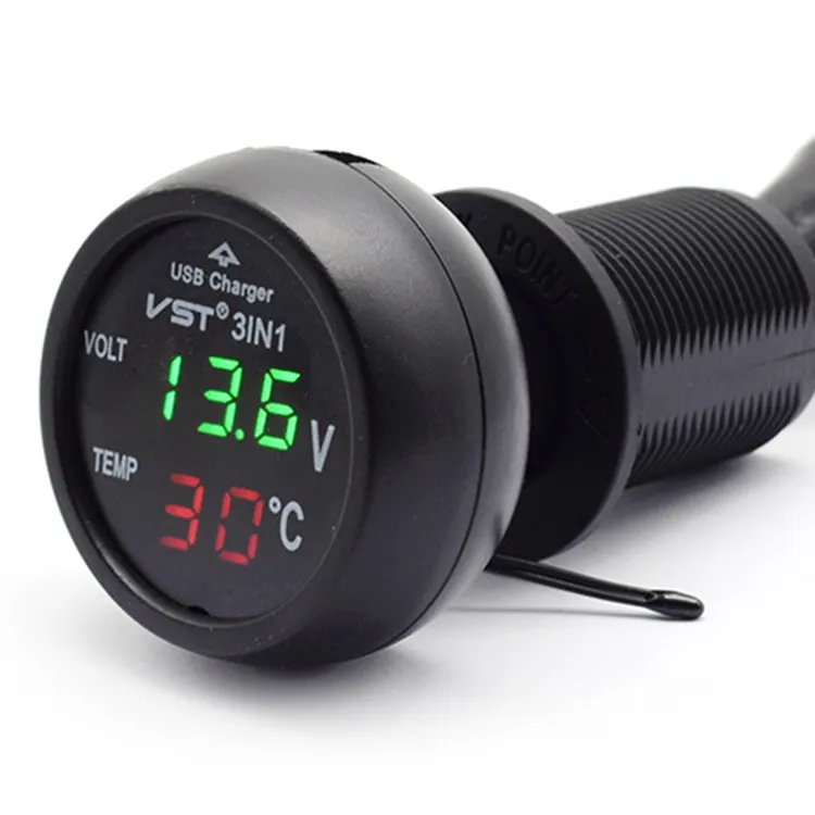 Portable 3-in-1 2.1A Fast Charger with 12-24V Voltmeter & LED 5V Output for Car/Boat