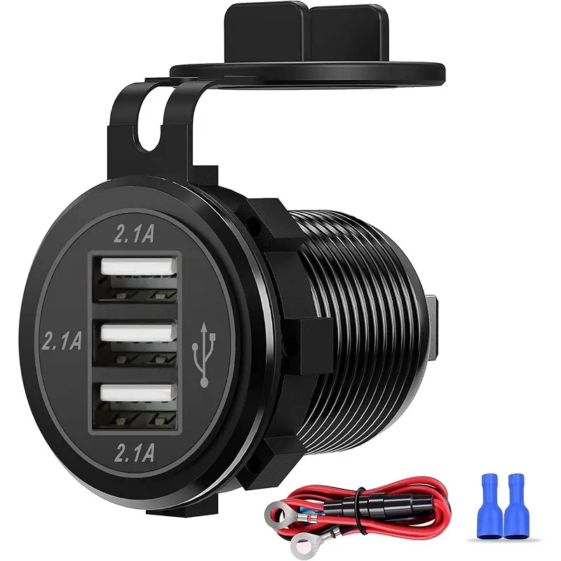 Waterproof Aluminum 3-Port Fast Charger: 12/24V Car & Boat USB Socket.