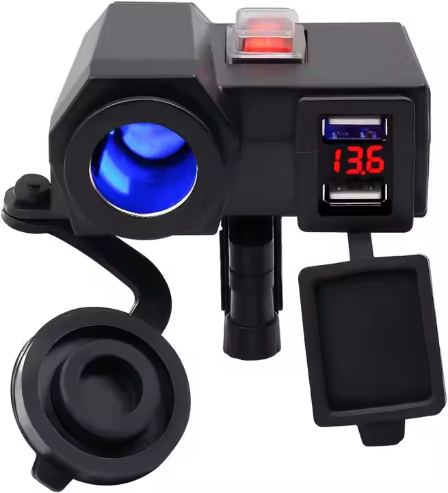 Waterproof Dual USB Phone Charger Power Adapter Motorcycle Usb Port with Voltmeter Mount on Handlebar Motorcycle Accessories