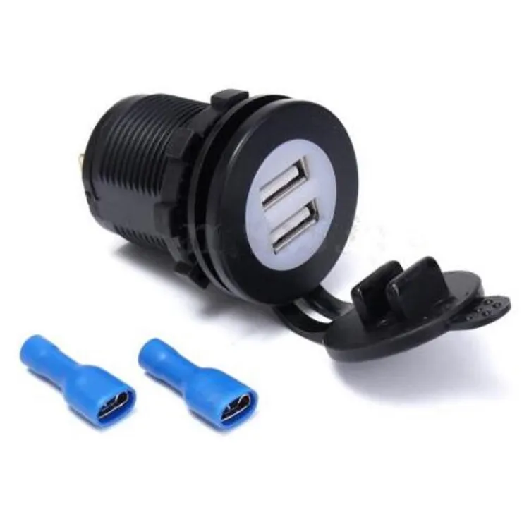 Dual USB Car Charger with 4.2A Round White LED Ring, 12V/24V Compatible