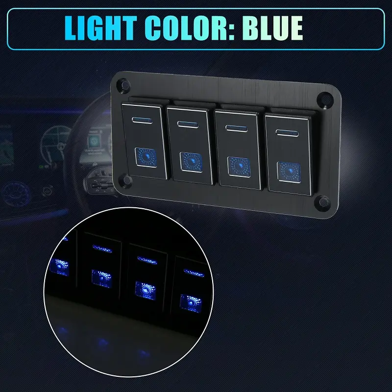 5-Pin LED Toggle Rocker Switch Panel for 12V/24V Cars, Marine, Boats - 4 Gang Configuration