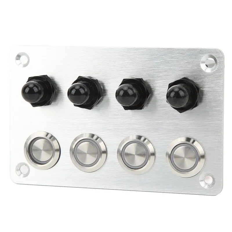 12V Blue LED Self-Locking Stainless Push Button 4-6 Gang Switch Panel for Vehicles