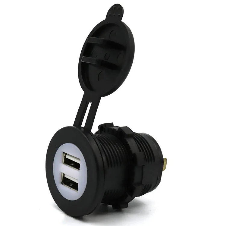 Dual USB Car Charger with 4.2A Round White LED Ring, 12V/24V Compatible