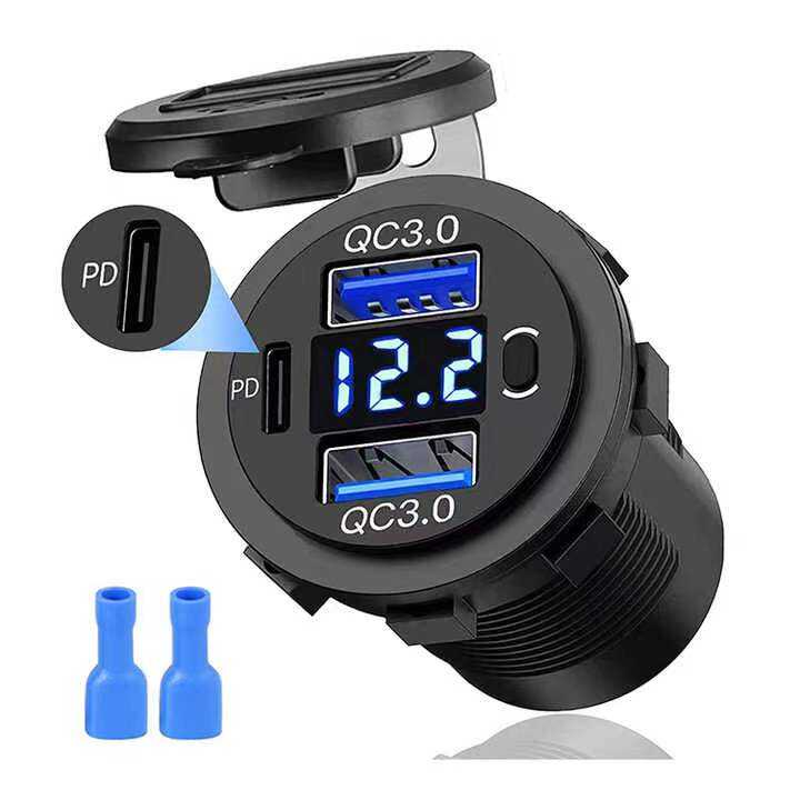 12V-USB C Charger Port Fast Car Charger PD & QC Outlet Socket for Boat RV Marine