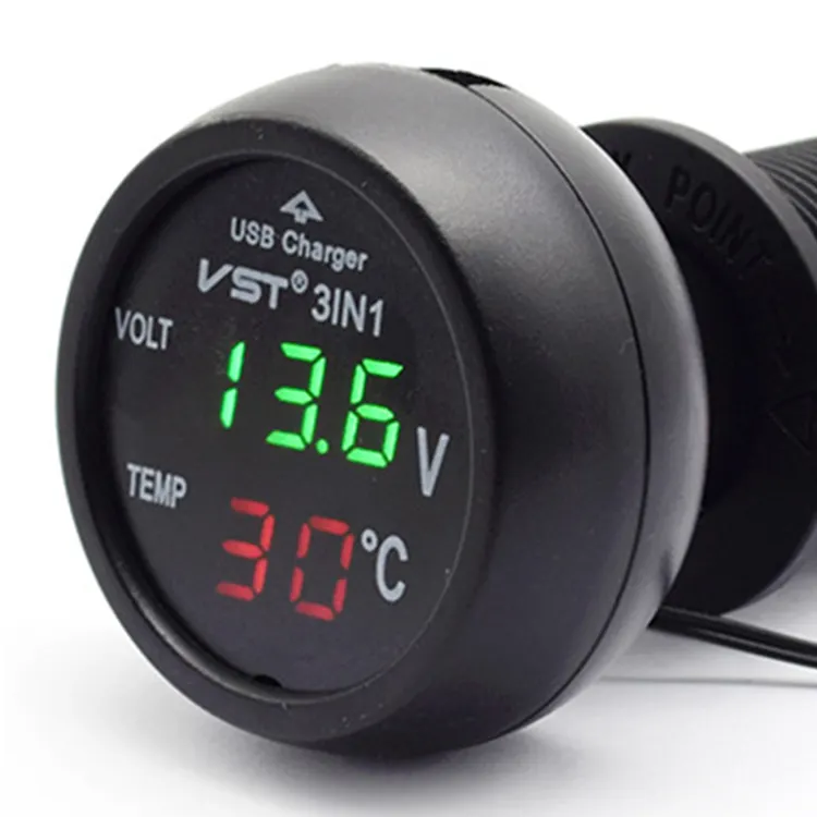 Portable 3-in-1 2.1A Fast Charger with 12-24V Voltmeter & LED 5V Output for Car/Boat