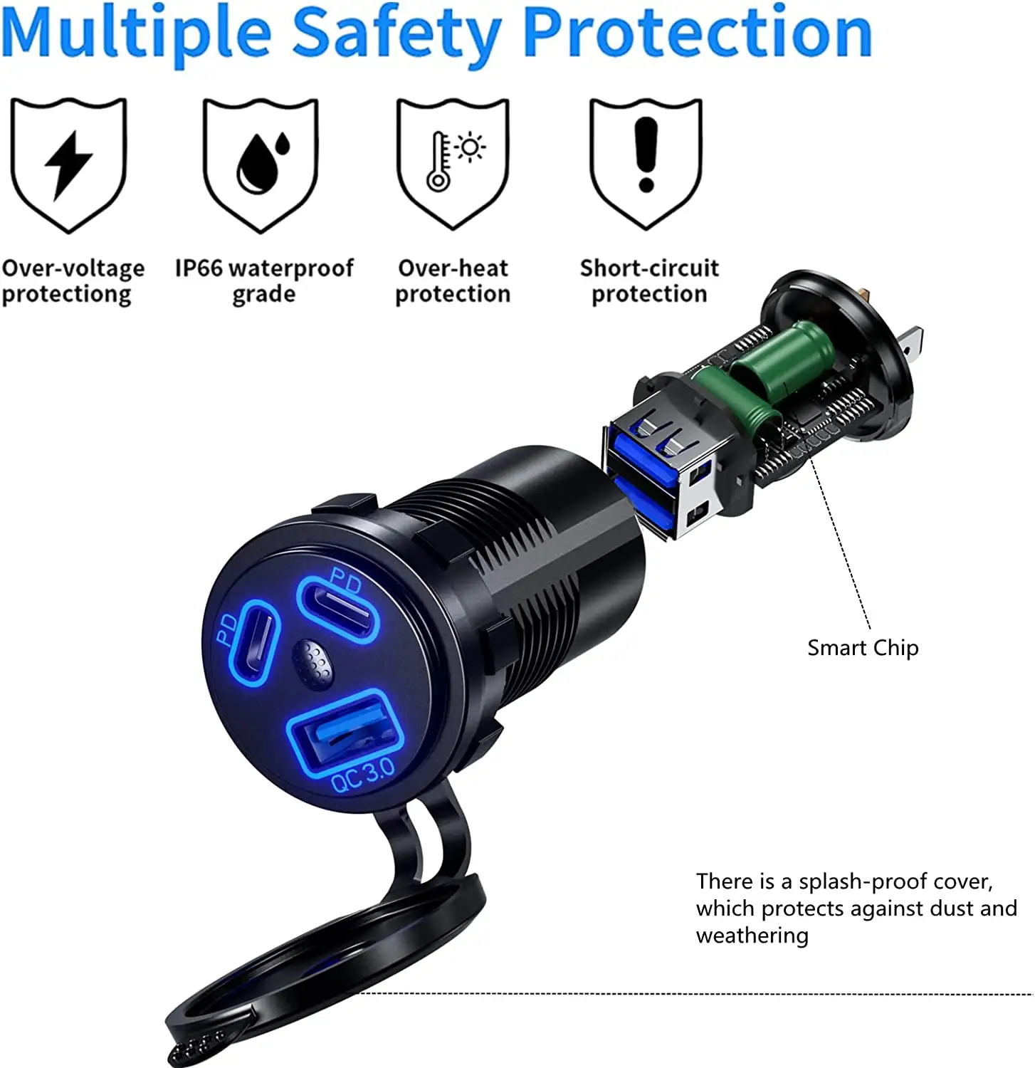 High-Power 12V USB-C Car Charger with Dual PD 45W & QC3.0 Ports, Universal Fit for Vehicles, RVs, Boats