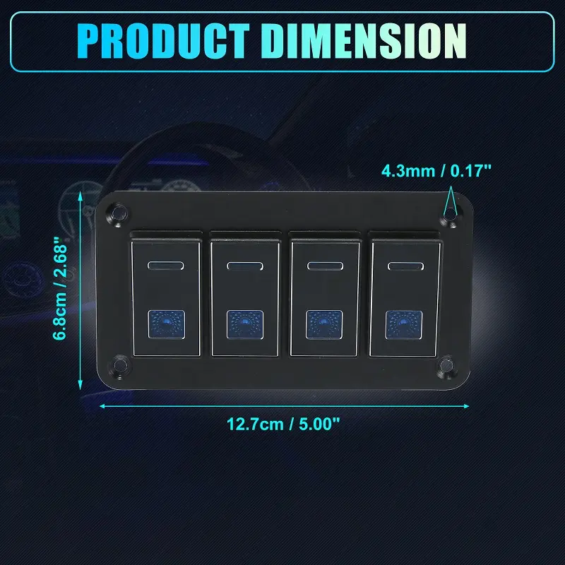 5-Pin LED Toggle Rocker Switch Panel for 12V/24V Cars, Marine, Boats - 4 Gang Configuration