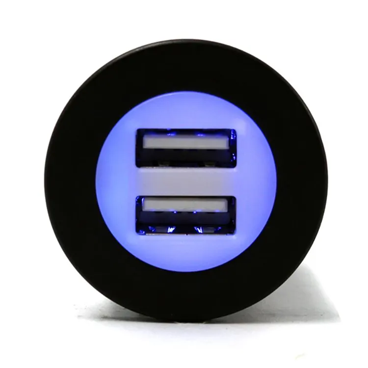 Dual USB Car Charger with 4.2A Round White LED Ring, 12V/24V Compatible