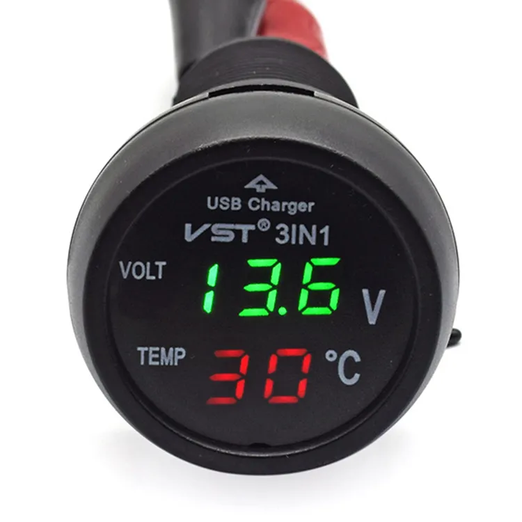 Portable 3-in-1 2.1A Fast Charger with 12-24V Voltmeter & LED 5V Output for Car/Boat